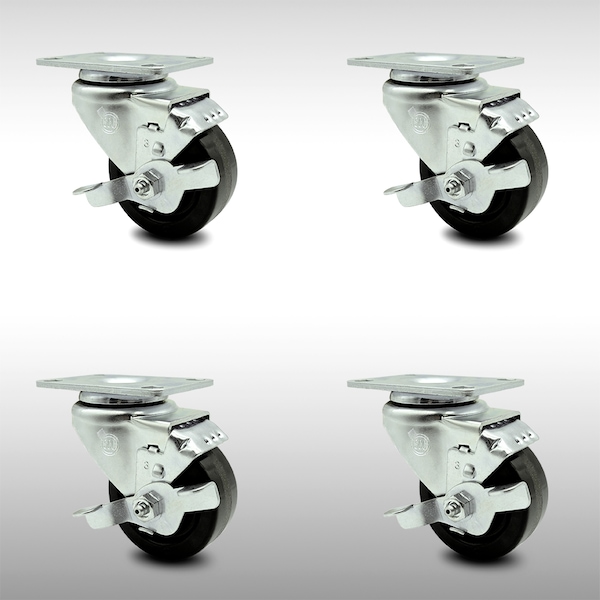 3.5 Inch SS Phenolic Swivel Top Plate Caster Set with Brake